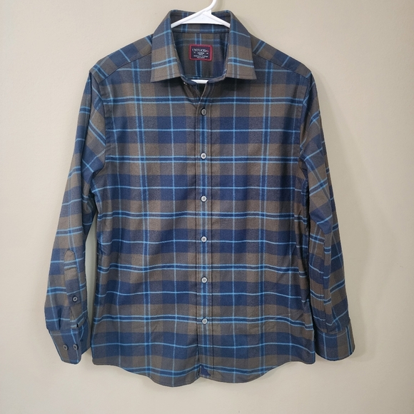 UNTUCKit Men's Blue and Brown Plaid Shirt Size M Smil Fit Button Up Longsleeves - Picture 1 of 9